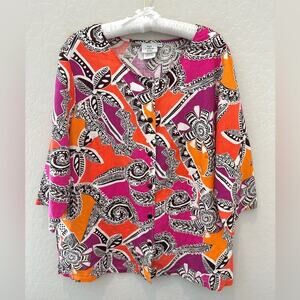 HOT COTTON | Plus Size Linen Cotton Bright Colorful Abstract Boho Top | 1X